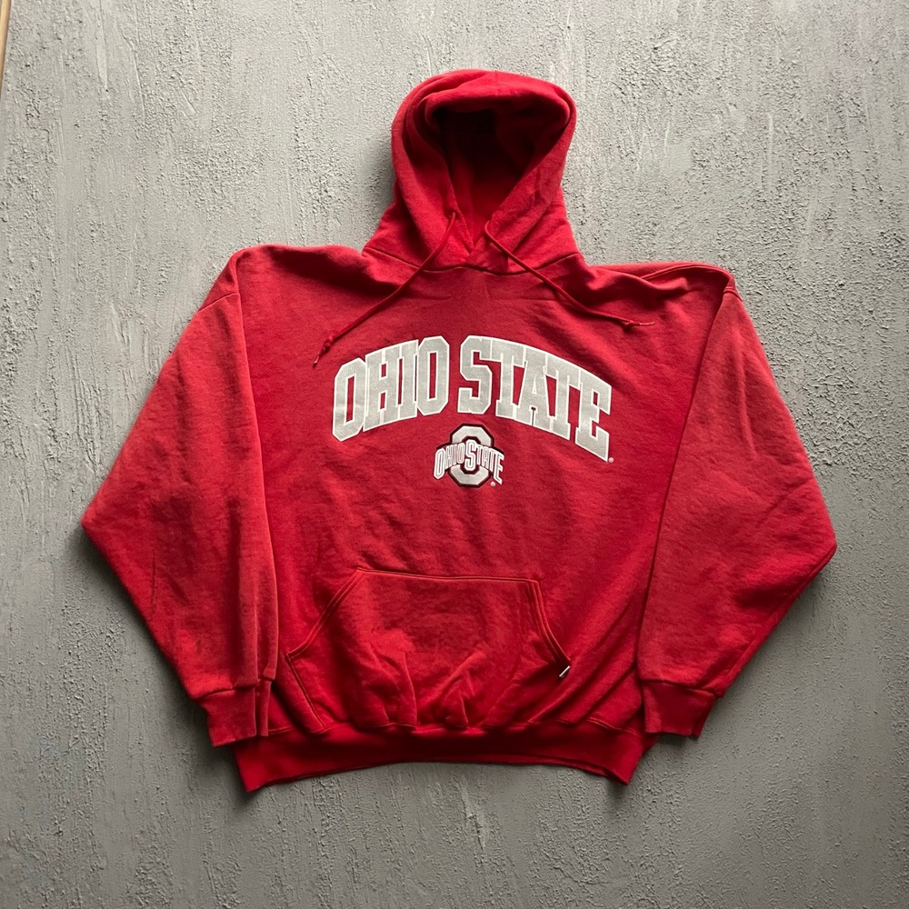 Vintage Ohio State Buckeyes Hoodie Men XXL Red 90s Russell Athletic